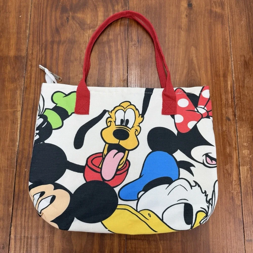 Disney Mickey and Friends Canvas Tote Bag Zippered Pluto Donald Minnie Goofy